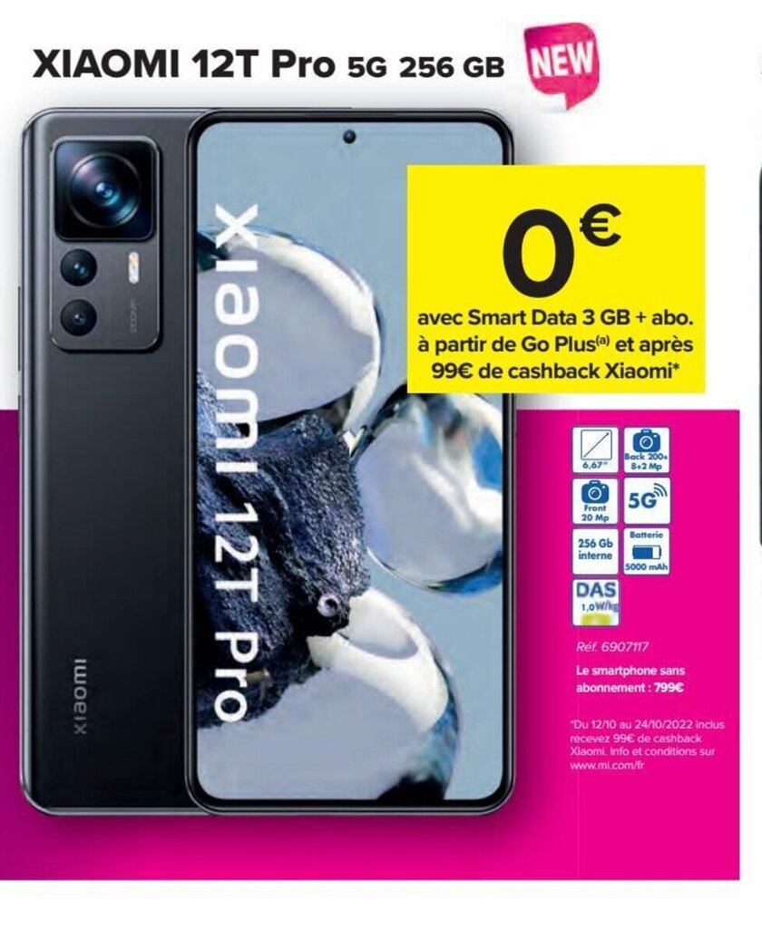Xiaomi 12T 5G 128GM Avec Smart Data 2GB + Abo a Partir de Go Plus et