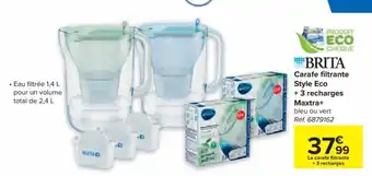 Brita Carafe Filtrante Style Eco + 3 Recharges Maxtra