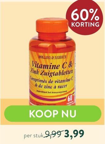 Holland & Barrett Vitamine C & zink zuigtabletten aanbieding