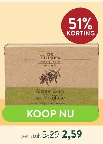 De tuinen aleppo zeep 100% olijfolie