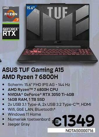 CompuDeals Asus tuf gaming a15 amd ryzen 7 6800h aanbieding