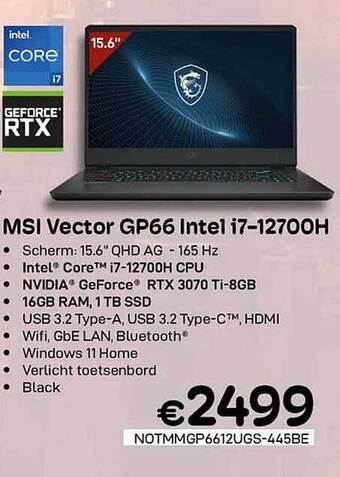 CompuDeals Msi vector gp66 intel i712700h aanbieding