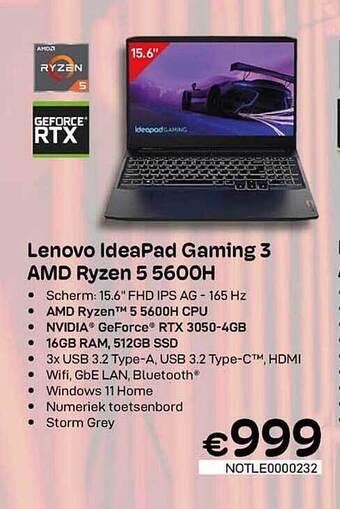 CompuDeals Lenovo ideapad gaming 3 amd ryzen 5 5600h aanbieding