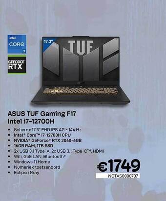 CompuDeals Asus tuf gaming f17 intel i712700h aanbieding