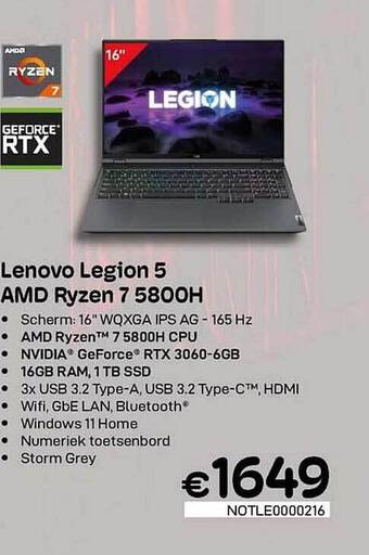 CompuDeals Lenovo legion 5 amd ryzen 7 5800h aanbieding