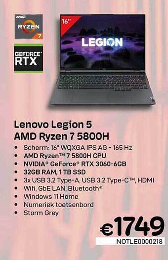 CompuDeals Lenovo legion 5 amd ryzen 7 5800h aanbieding
