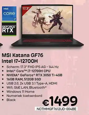 CompuDeals Msi katana gf76 intel i712700h aanbieding