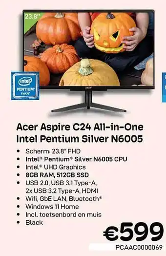 CompuDeals Acer aspire c24 allinone intel pentium silver n6005 aanbieding