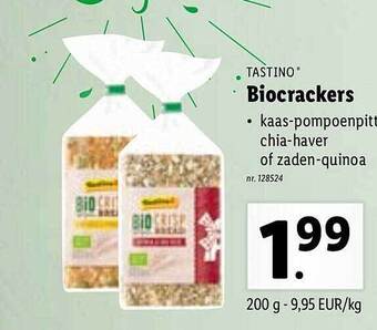 Lidl Tastino biocrackers aanbieding