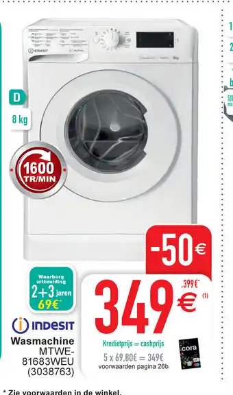 Cora Indesit Wasmachine MTWE81683WEU aanbieding