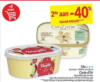Intermarché Ola ijs in bak of carte d'or aanbieding