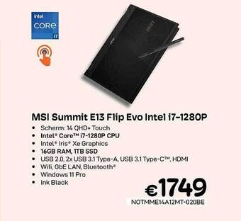 CompuDeals Msi summit e13 flip evo intel i71280p aanbieding