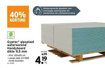 GAMMA Gyproc gipsplaat waterwerend handyboard dikte 9,5 mm aanbieding