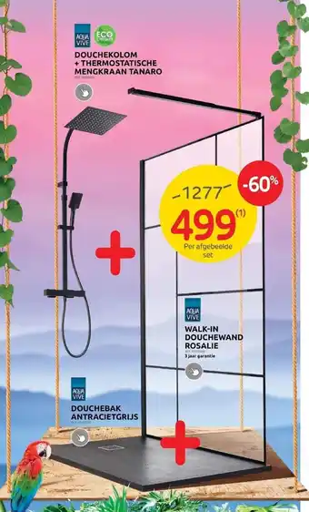 Brico Douchekolom + Thermostatische Mengkraan Tanaro + Dpucherak Antracietgrijs + Walk-In Douchewand Rosalie aanbieding