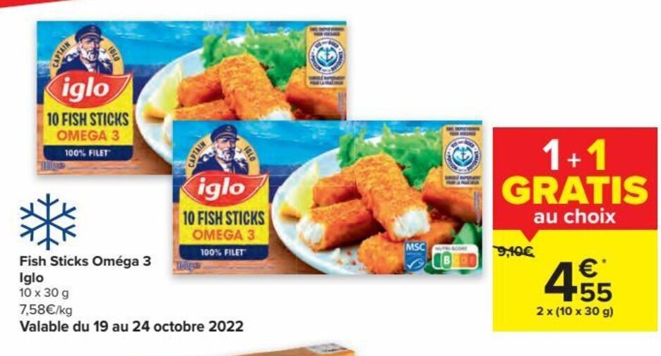 Iglo Fish Sticks Omega 3 10 x 30g promotie bij Carrefour