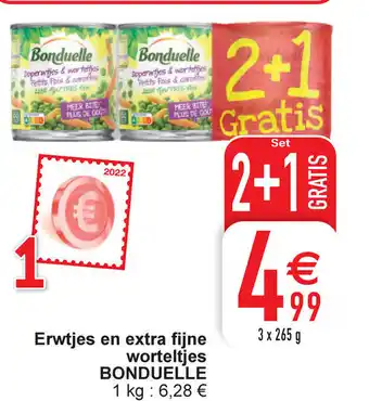 Cora Bondulle erwtjes en extra fijne worteltjes 3x265G aanbieding