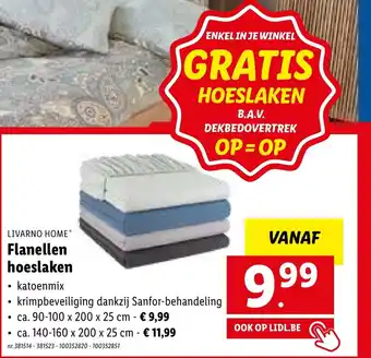 Lidl Livarno Home Flanellen Hoeslaken 90-100 x 200 x 25 cm aanbieding