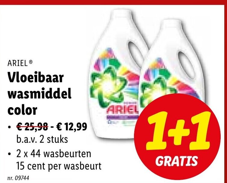 Ariel Vloeibaar wasmiddel color 2 x 44 wasbeurten promotie bij Lidl