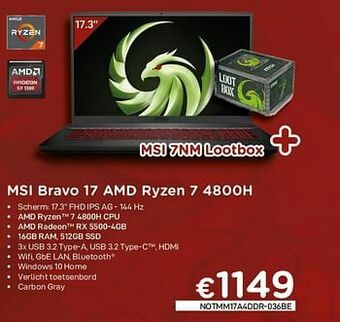 CompuDeals Msi bravo 17 amd ryzen 7 4800h aanbieding