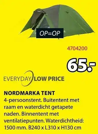 Jysk Nordmarka tent aanbieding