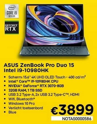 CompuDeals Asus zenbook pro duo 15 intel i9-10980hk aanbieding