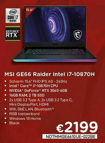 CompuDeals Msi ge66 raider intel i7-10870h aanbieding