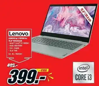 MediaMarkt Lenovo ip 3 15iil05 az 15.6 notebook aanbieding
