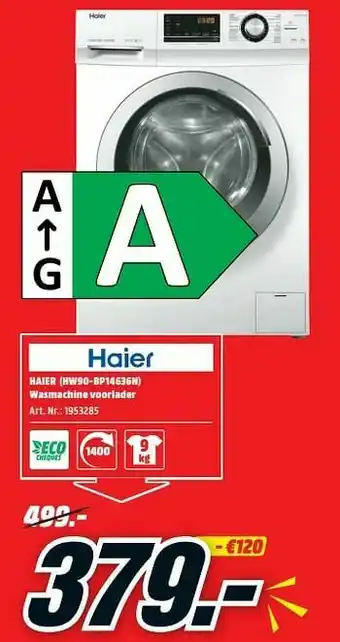 MediaMarkt Haier hw90-bp14636n wasmachine voorlader aanbieding