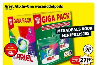 Kruidvat Ariel all-in-one wasmiddelpods aanbieding