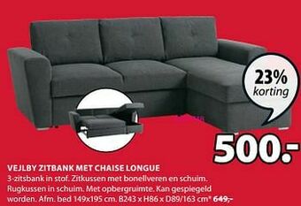 Jysk Vejlby zitbank met chaise longue aanbieding