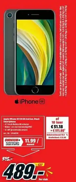 MediaMarkt Apple iphone se 128 gb 2nd gen. black smartphone aanbieding