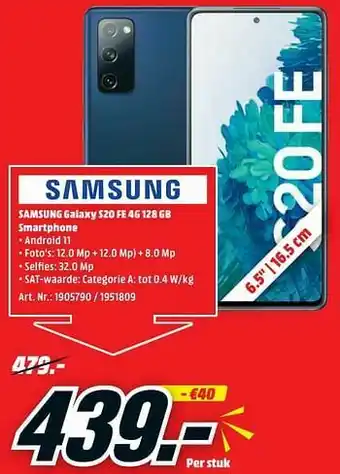 MediaMarkt Samsung galaxy s20 fe 4g 128 gb smartphone aanbieding