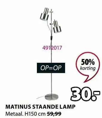Jysk Matinus staande lamp aanbieding