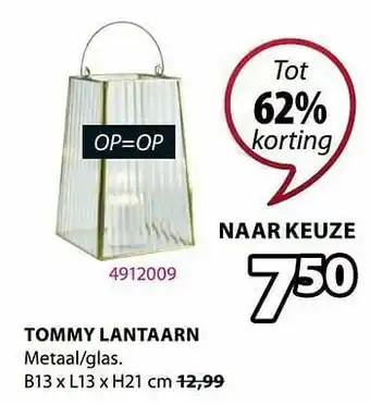 Jysk Tommy lantaarn aanbieding