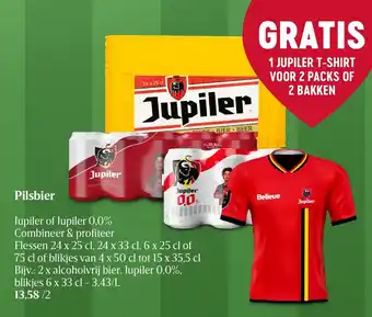 Delhaize Jupiler of Jupiler 0.0% Pilsbier Flessen 24 x 25cl , 24 x 33cl , 6x25cl of 75cl aanbieding