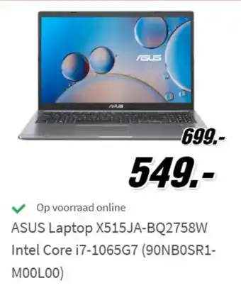 MediaMarkt Asus Laptop X515JA-BQ2758W Intel Core i7-1065G7 (90NB0SR1-M00L00) aanbieding