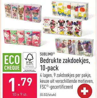 ALDI Sublimo bedrukte zakdoekjes, 10-pack aanbieding