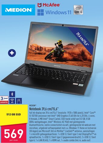ALDI Medion notebook 39,6 cm/15.6 aanbieding