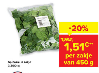 Carrefour Market Spinazie in zakje 450g aanbieding