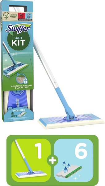 Bol.com Swiffer vloerreiniger starterskit - 1 vloerreiniger - 6 vochtige vloerdoekjes navullingen aanbieding