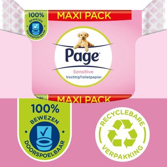 Bol.com Page vochtig toiletpapier - 6 x 74 stuks - sensitive maxi vochtig wc papier - voordeelverpakking aanbieding