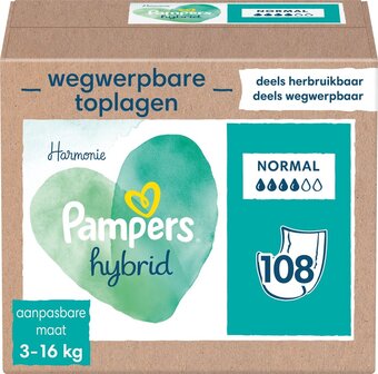Bol.com Pampers harmonie hybrid - wasbare luier - 108 absorberende wegwerpbare toplagen aanbieding