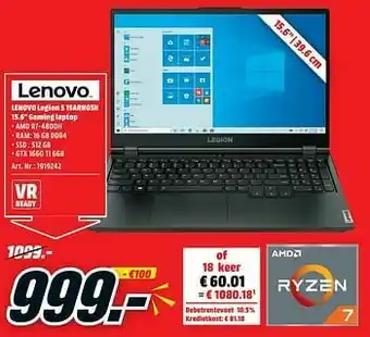 MediaMarkt Lenovo legion 5 15arh05h 15.6`` gaming laptop aanbieding