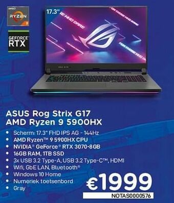 CompuDeals Asus rog strix g17 amd ryzen 9 5900hx aanbieding