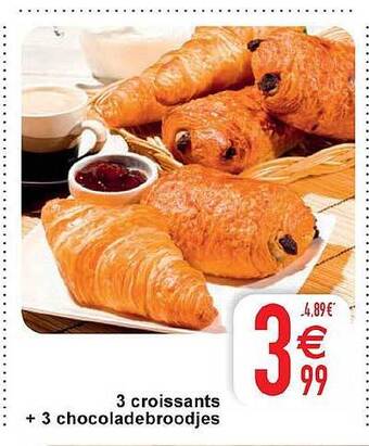 Cora 3 croissants + 3 chocoladebroodjes aanbieding