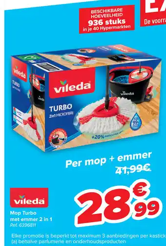 Carrefour Vileda Mop Turbo met emmer 2 in 1 6396811 aanbieding