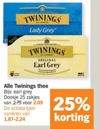 Albert Heijn Alle Twinings Thee Doosje 25 Zakjes aanbieding