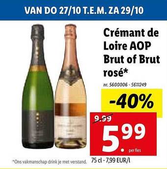 Lidl Crémant de loire aop brut of brut rosé aanbieding