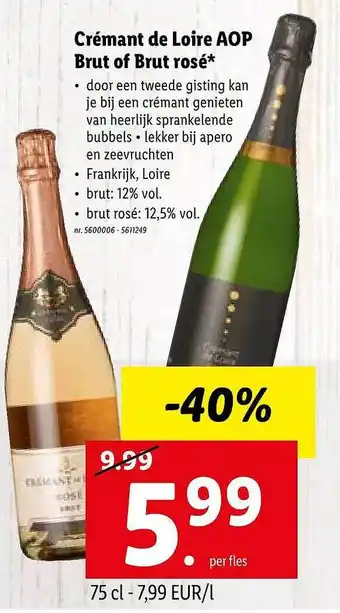 Lidl Crémant de loire aop brut of brut rosé aanbieding