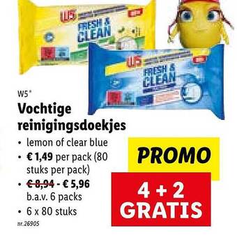 Lidl W5 vochtige reinigingsdoekjes aanbieding